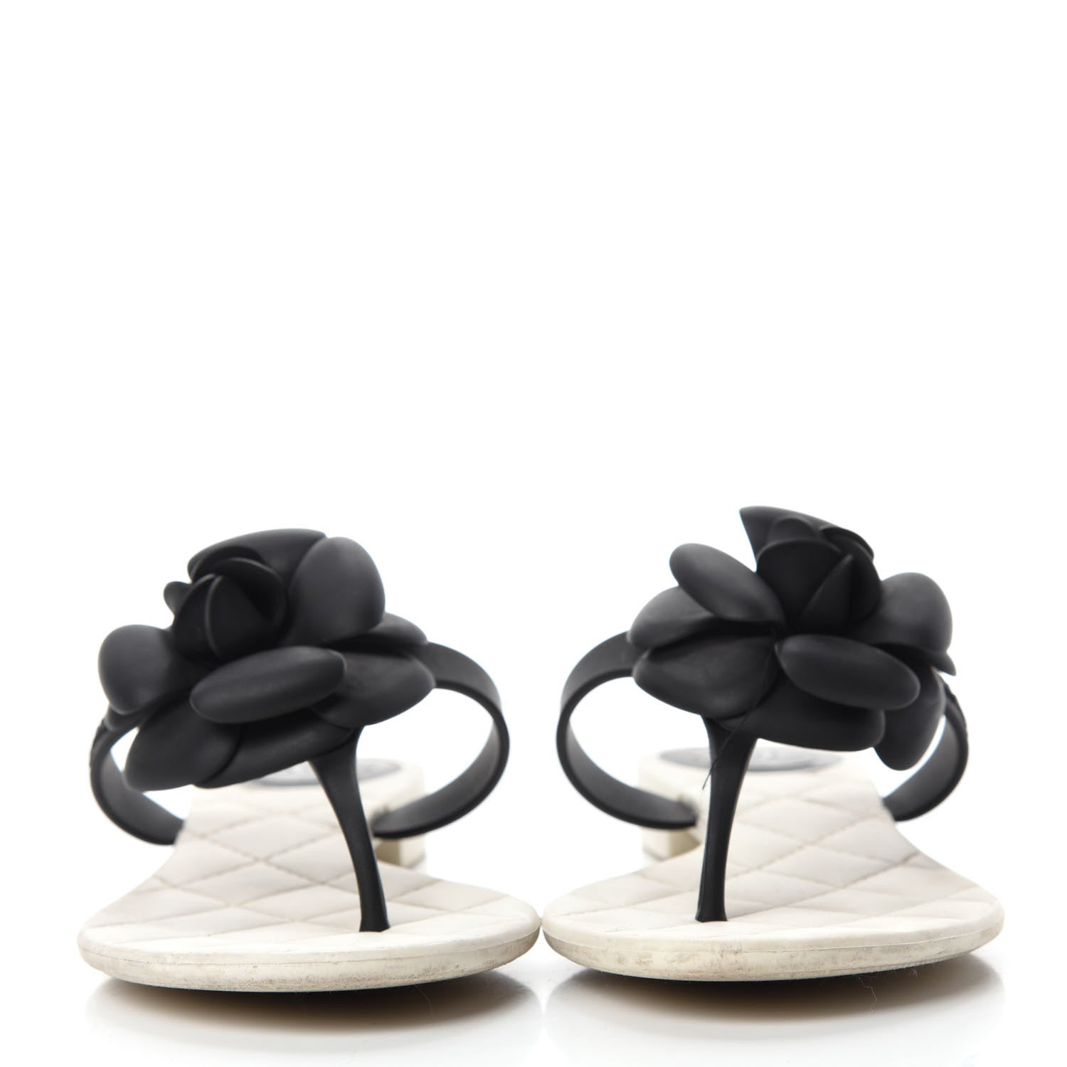 Chanel Jelly Quilted Camellia Thong Sandals 36 Black White 2 of 9