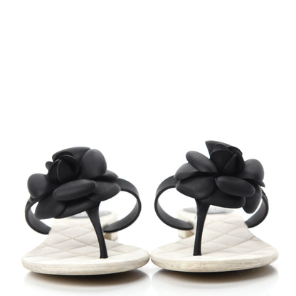 Chanel Jelly Quilted Camellia Thong Sandals 36 Black White 2 of 9
