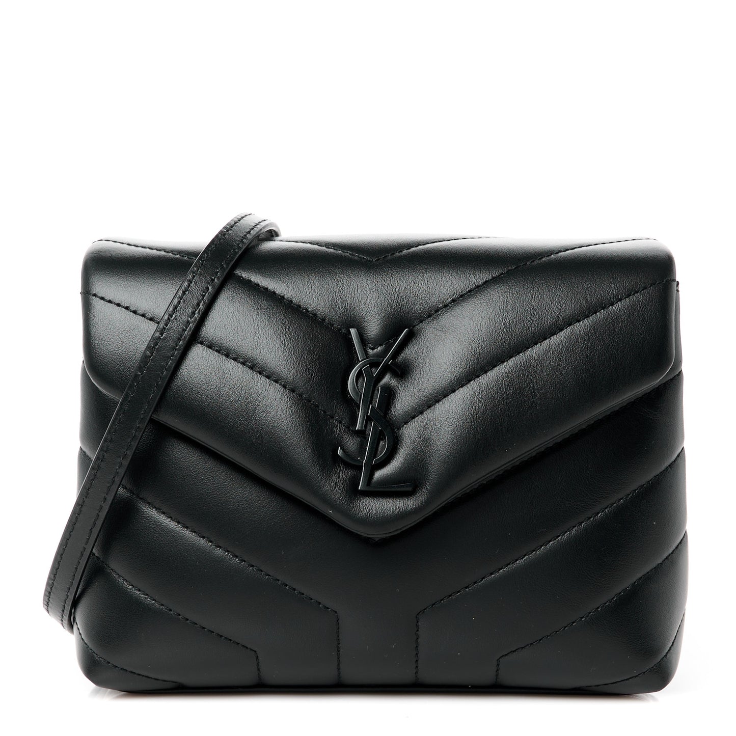 Calfskin Y Quilted Monogram Monochrome Toy Loulou Crossbody Bag Black