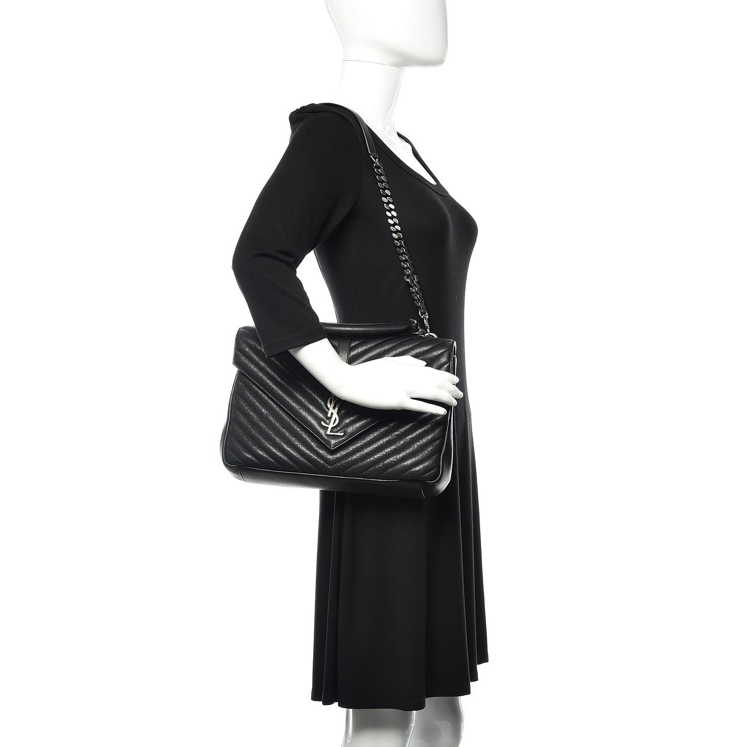 Saint Laurent Sheepskin Matelasse Chevron Monogram Large College Satchel Black 2 of 12