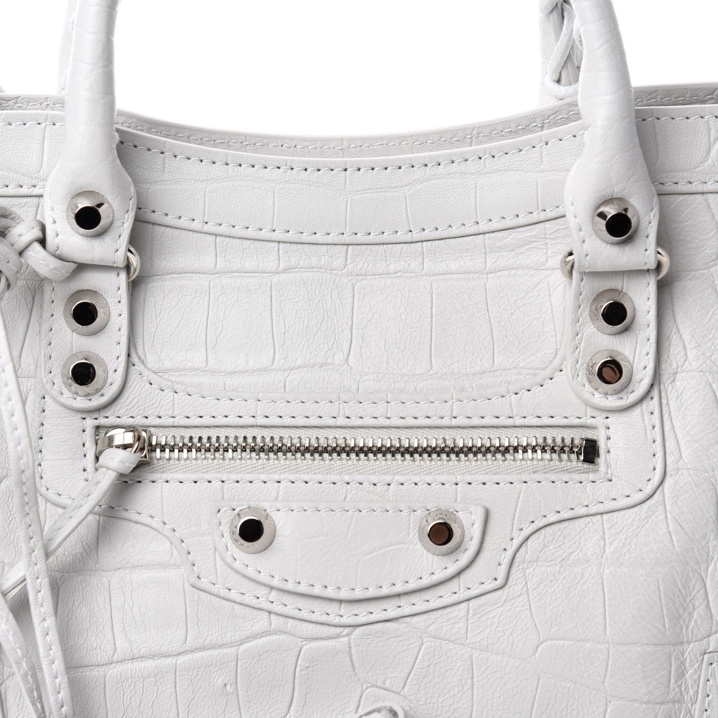 Matte Supple Lambskin Crocodile Embossed Classic Silver Hardware S City White