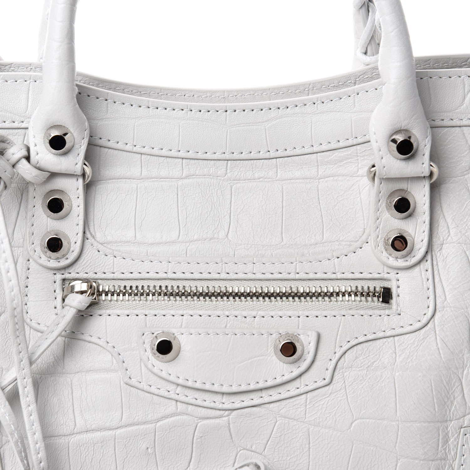 Balenciaga Matte Supple Lambskin Crocodile Embossed Classic Silver Hardware S City White 11 of 11