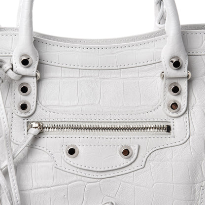 Balenciaga Matte Supple Lambskin Crocodile Embossed Classic Silver Hardware S City White 11 of 11