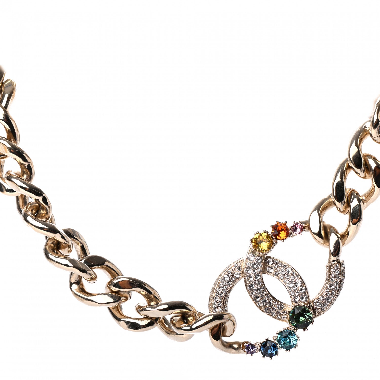 Chanel Chain Crystal Over The Rainbow CC Choker Necklace Gold Multicolor 1 of 5