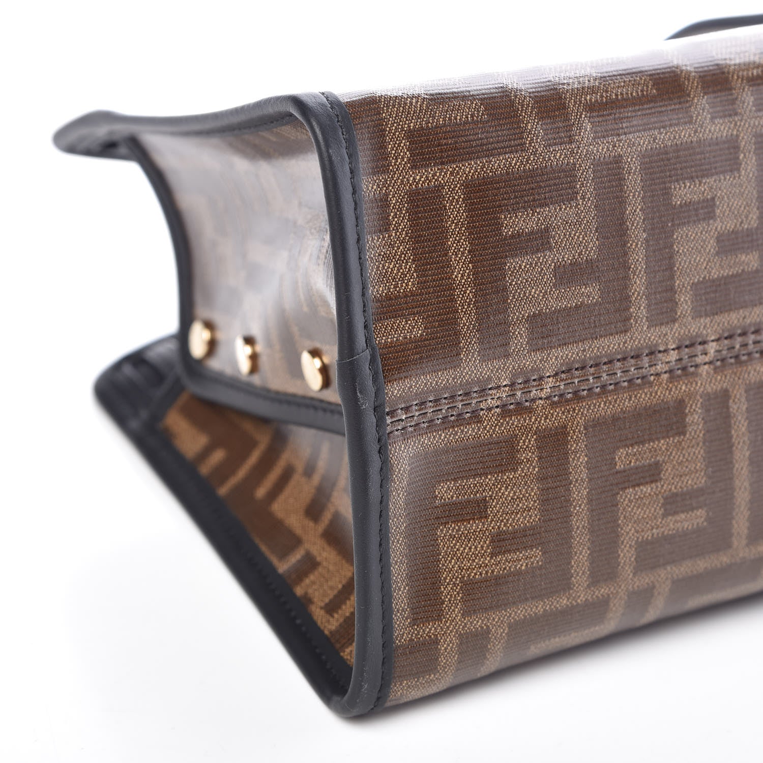 Fendi Glazed Fabric Vitello Century FF 1974 Stamp Patch Mini Peekaboo Defender Cover Mogano Panna Black 5 of 9