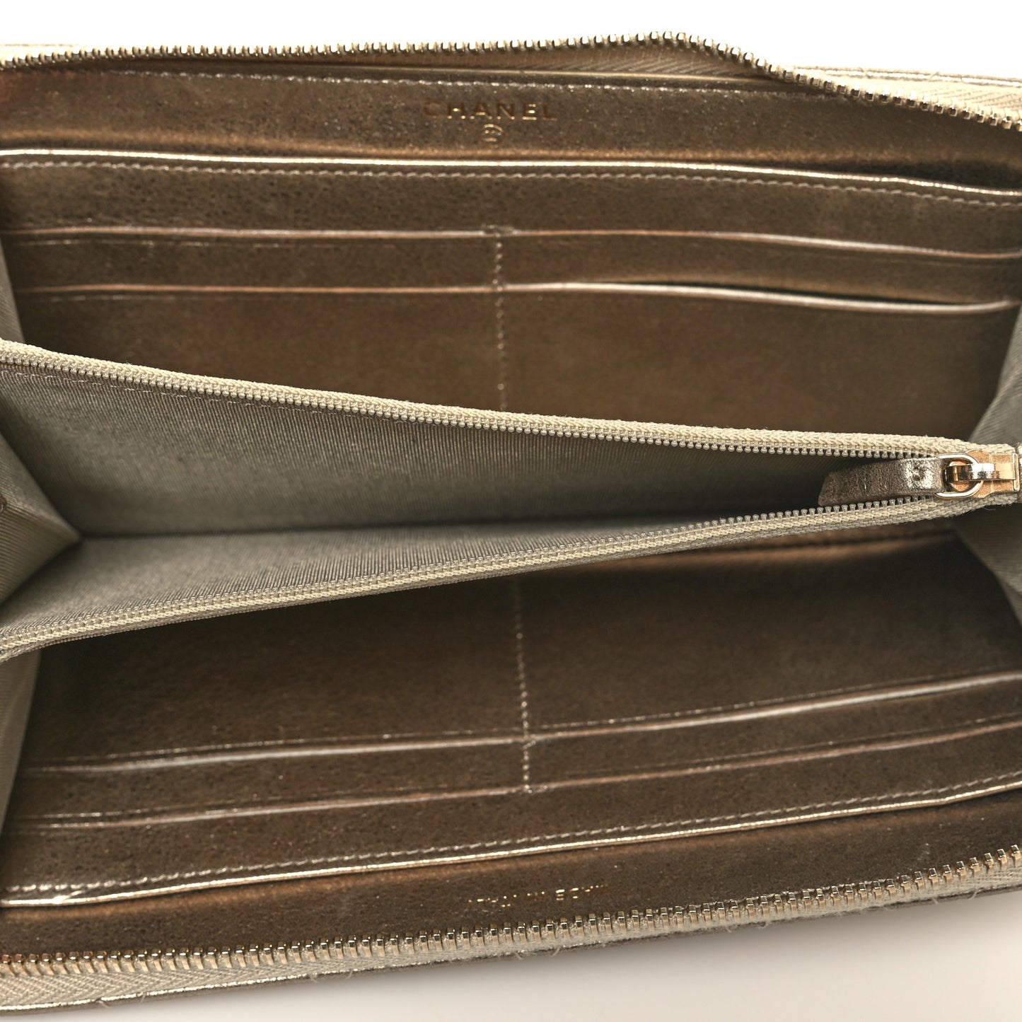 Metallic Lambskin Stitch Large Zip Around Wallet Gold