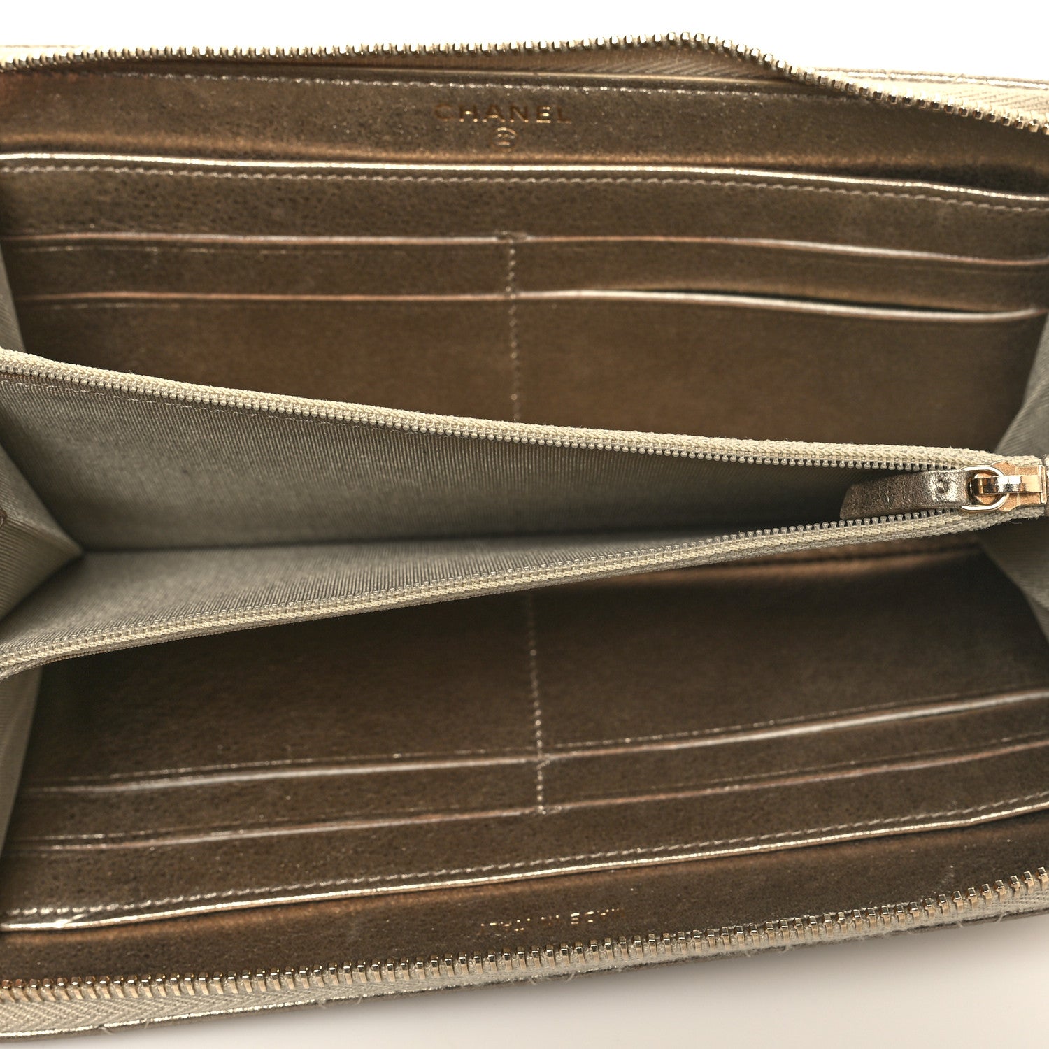 Chanel Metallic Lambskin Stitch Large Zip Around Wallet Gold 5 of 9