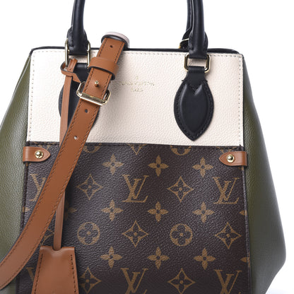 Louis Vuitton Calfskin Monogram Fold Tote MM Black Khaki Cream 13 of 17