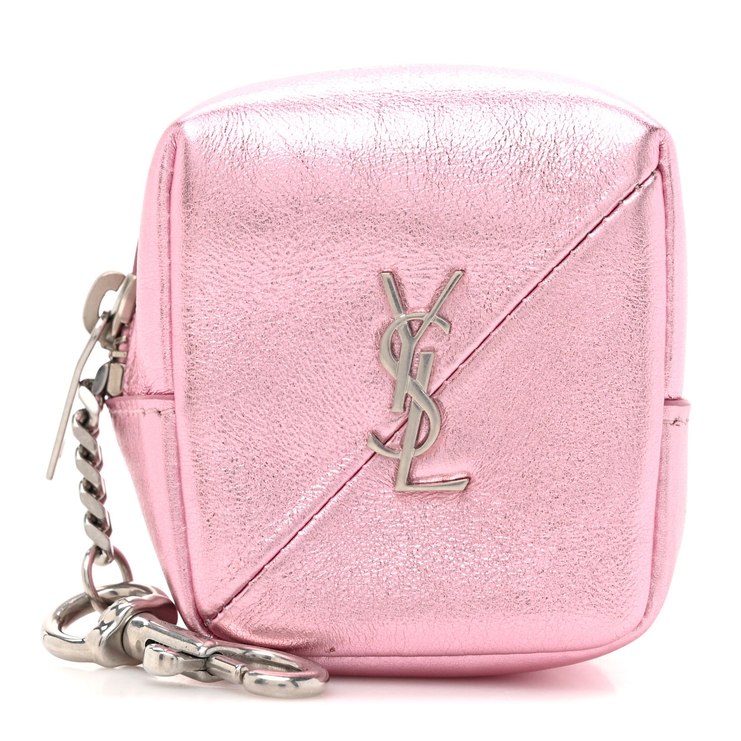 Crinkled Lame Calfskin Jaime Cube Charm Keychain Violet