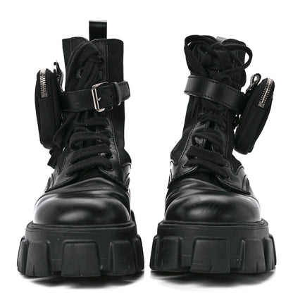 Prada Spazzolato Rois Re-Nylon Metal Triangle Logo Mens Monolith Pouch Pocket 60mm Combat Boots 6 Black 2 of 9