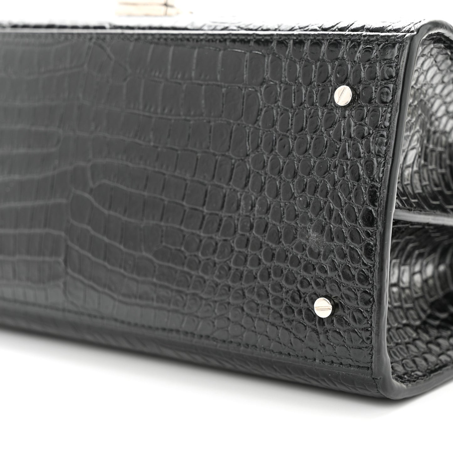 Calfskin Crocodile Embossed Medium Classic Monogram Cassandra Top Handle Black Rouge Legion