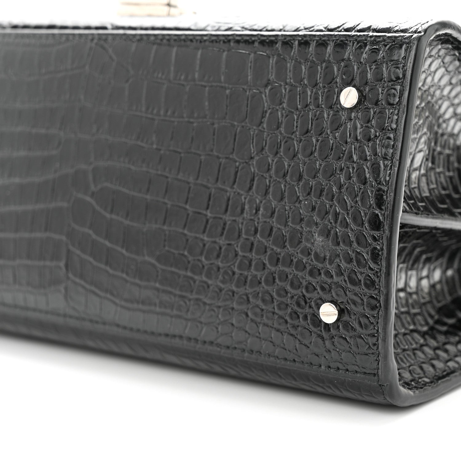 Saint Laurent Calfskin Crocodile Embossed Medium Classic Monogram Cassandra Top Handle Black Rouge Legion 9 of 11
