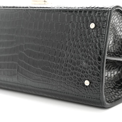 Saint Laurent Calfskin Crocodile Embossed Medium Classic Monogram Cassandra Top Handle Black Rouge Legion 9 of 11