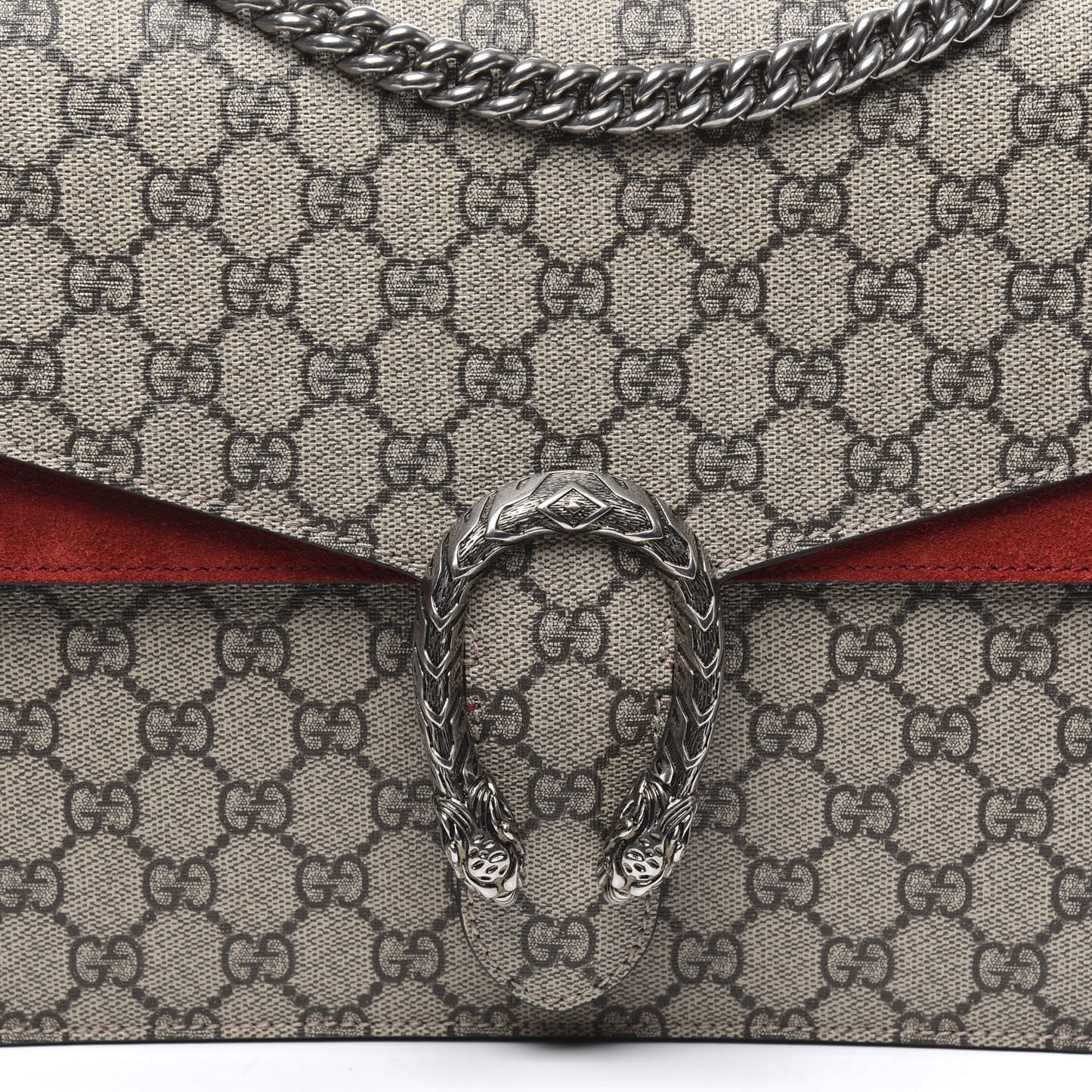 GG Supreme Monogram Suede Cudu Medium Dionysus Shoulder Bag Beige Ebony Vulcanic Red