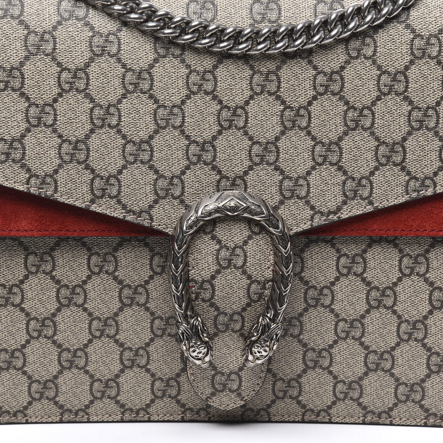 Gucci GG Supreme Monogram Suede Cudu Medium Dionysus Shoulder Bag Beige Ebony Vulcanic Red 12 of 12