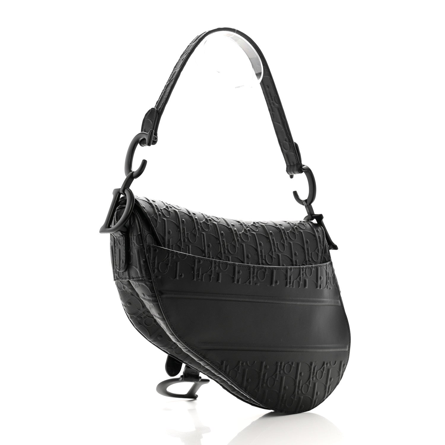 Christian Dior Calfskin Embossed Oblique Saddle Bag Black 3 of 12