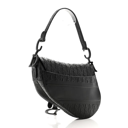 Christian Dior Calfskin Embossed Oblique Saddle Bag Black 3 of 12
