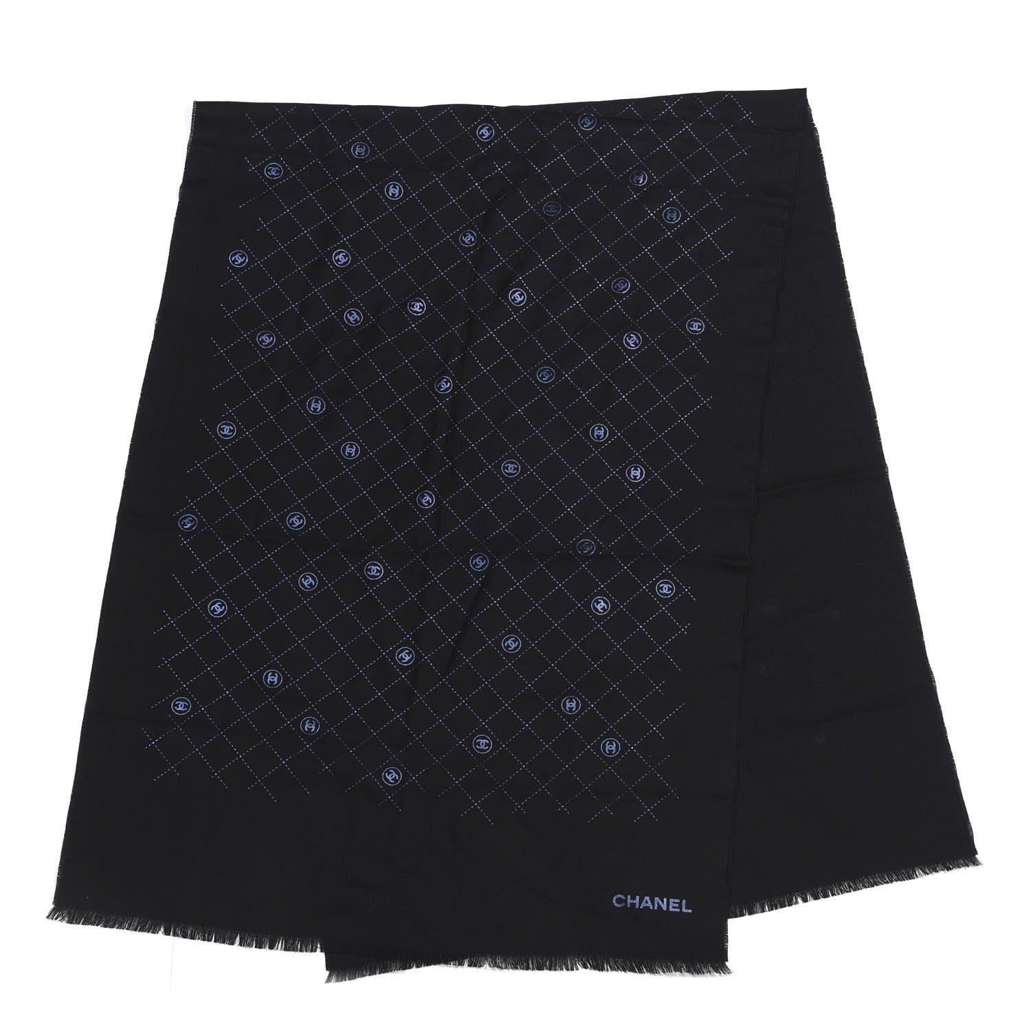 Chanel Wool Quilt Print Stole Black 2 of 5