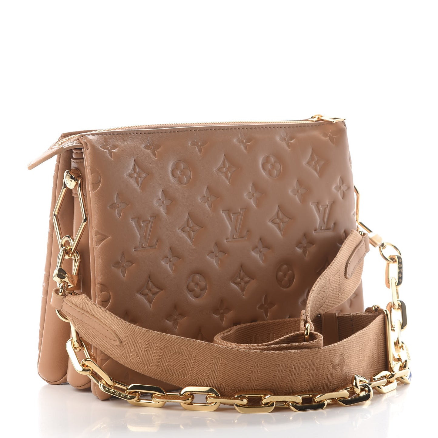 Lambskin Embossed Monogram Coussin PM Camel