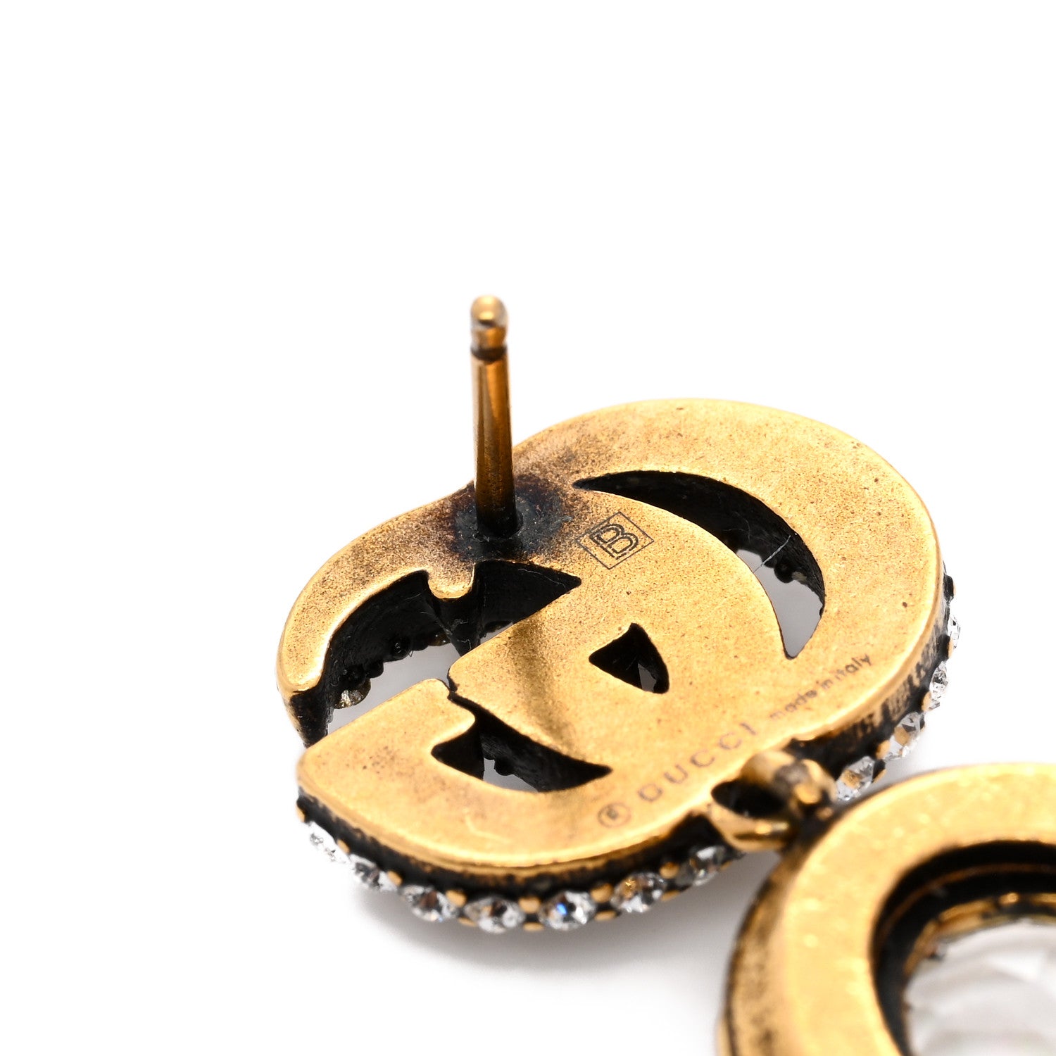 Gucci Metal Crystal Double G Drop Earrings Aged Gold 5 of 7
