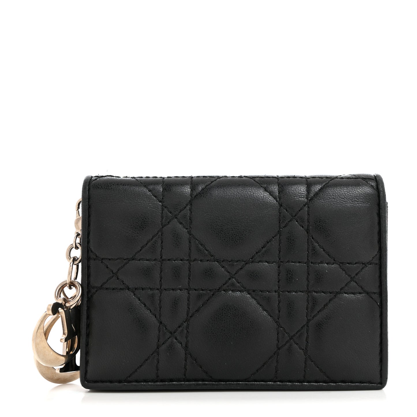 Lambskin Cannage Small Lady Dior Flap Card Holder Black