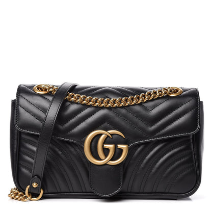 Gucci Calfskin Matelasse Small GG Marmont Shoulder Bag Black 1 of 9