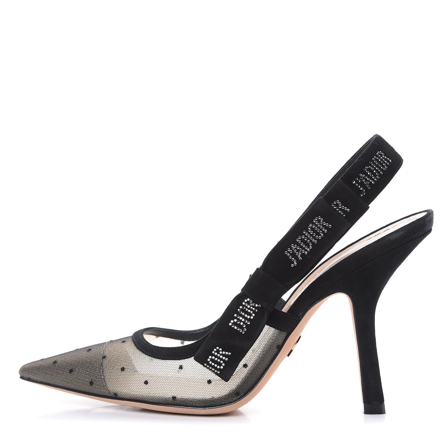 Mesh Plumetis Crystal Suede J'Adior Slingback 100mm Pumps 37 Nude Black