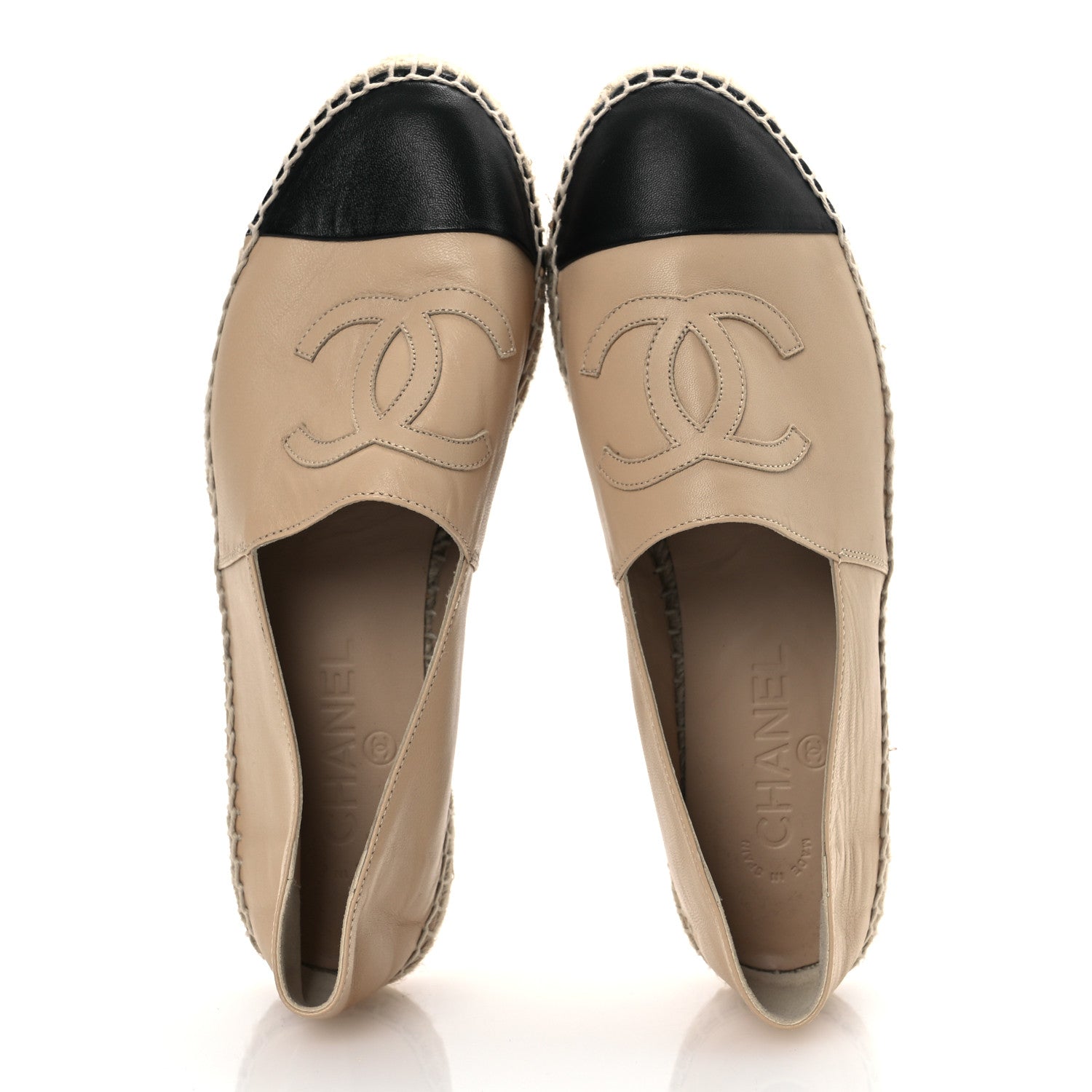 Chanel Lambskin CC Espadrilles 38 Beige Black 2 of 12