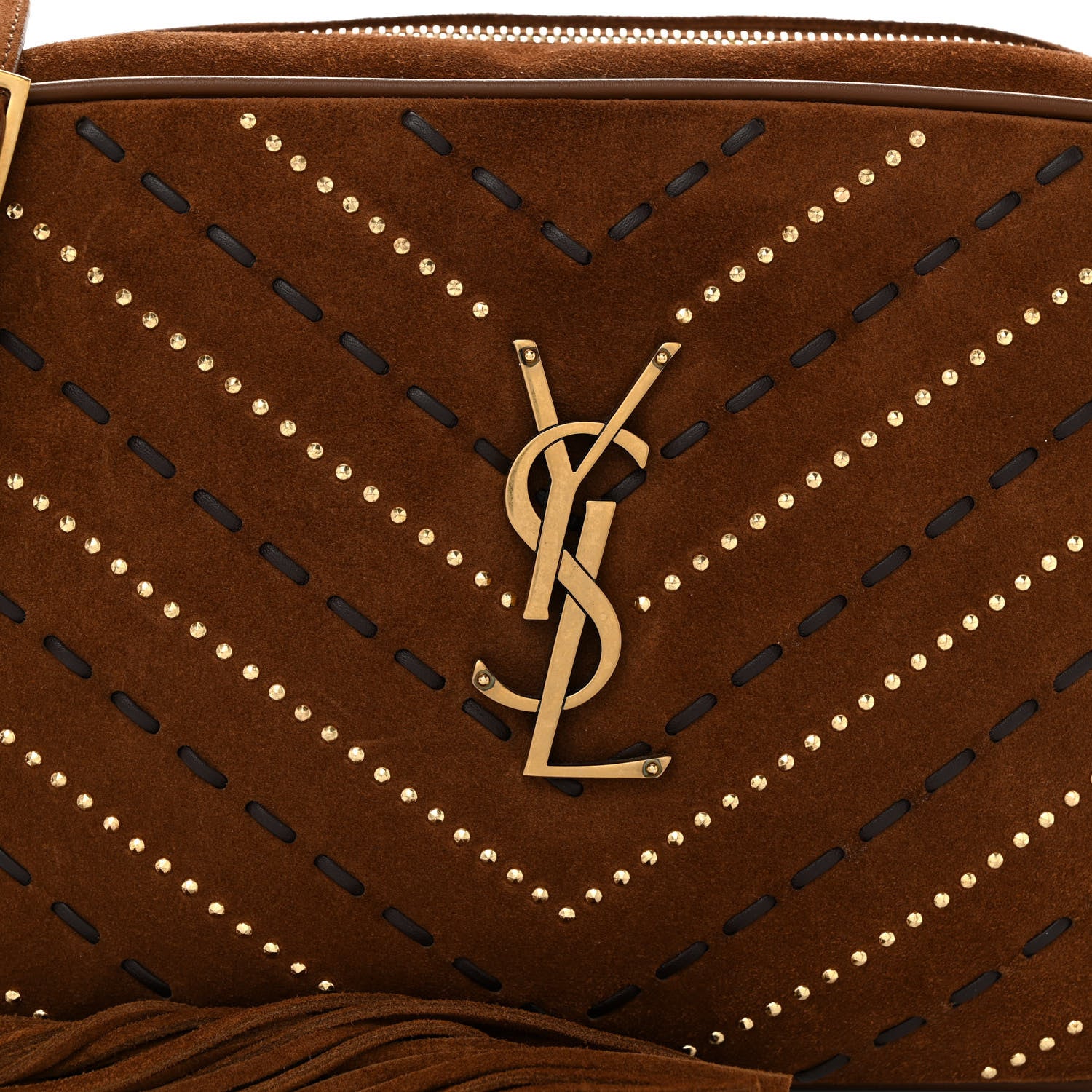 Saint Laurent Suede Studded Woven Monogram Lou Camera Bag Cinnamon 7 of 10