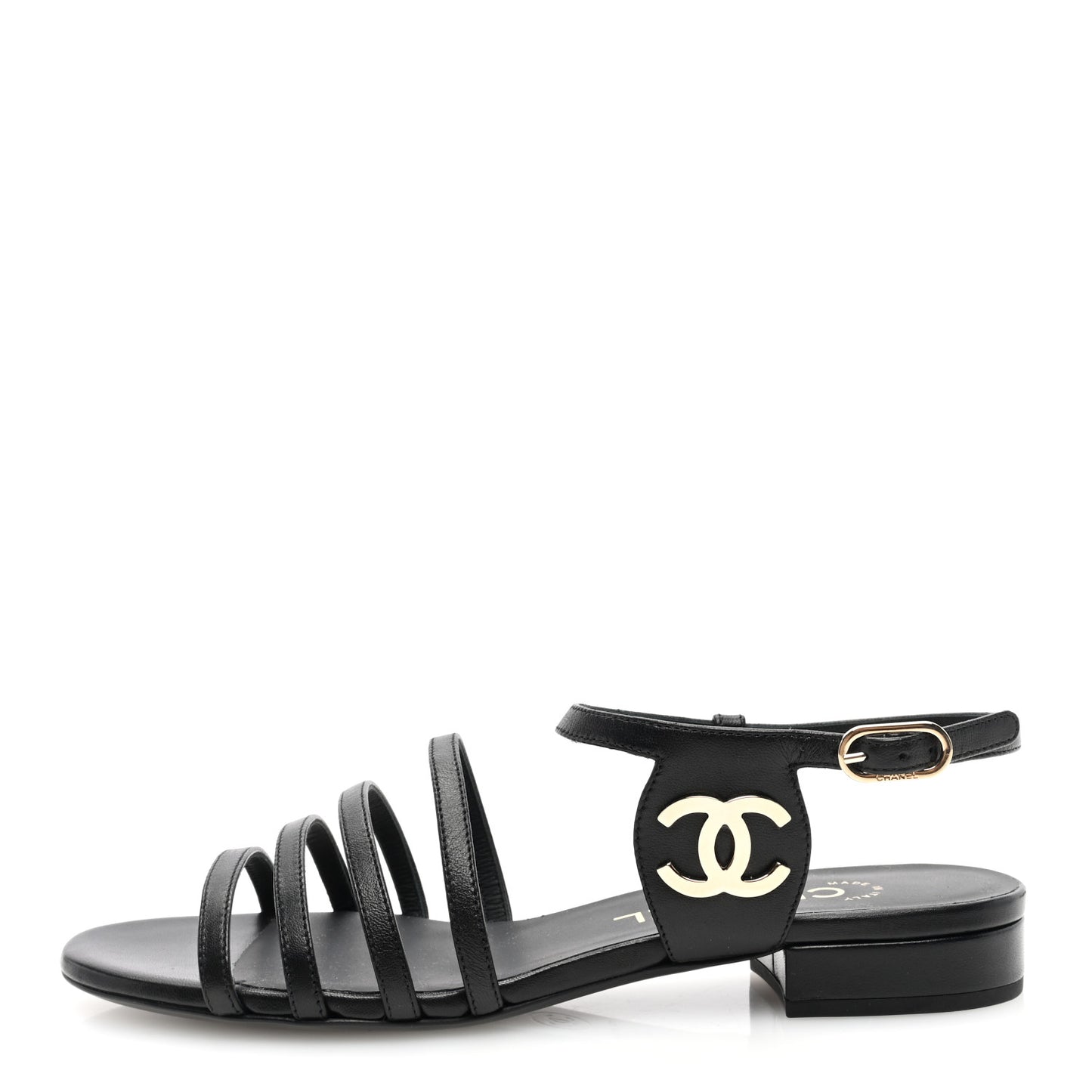 Lambskin CC Flat Sandals 36 Black