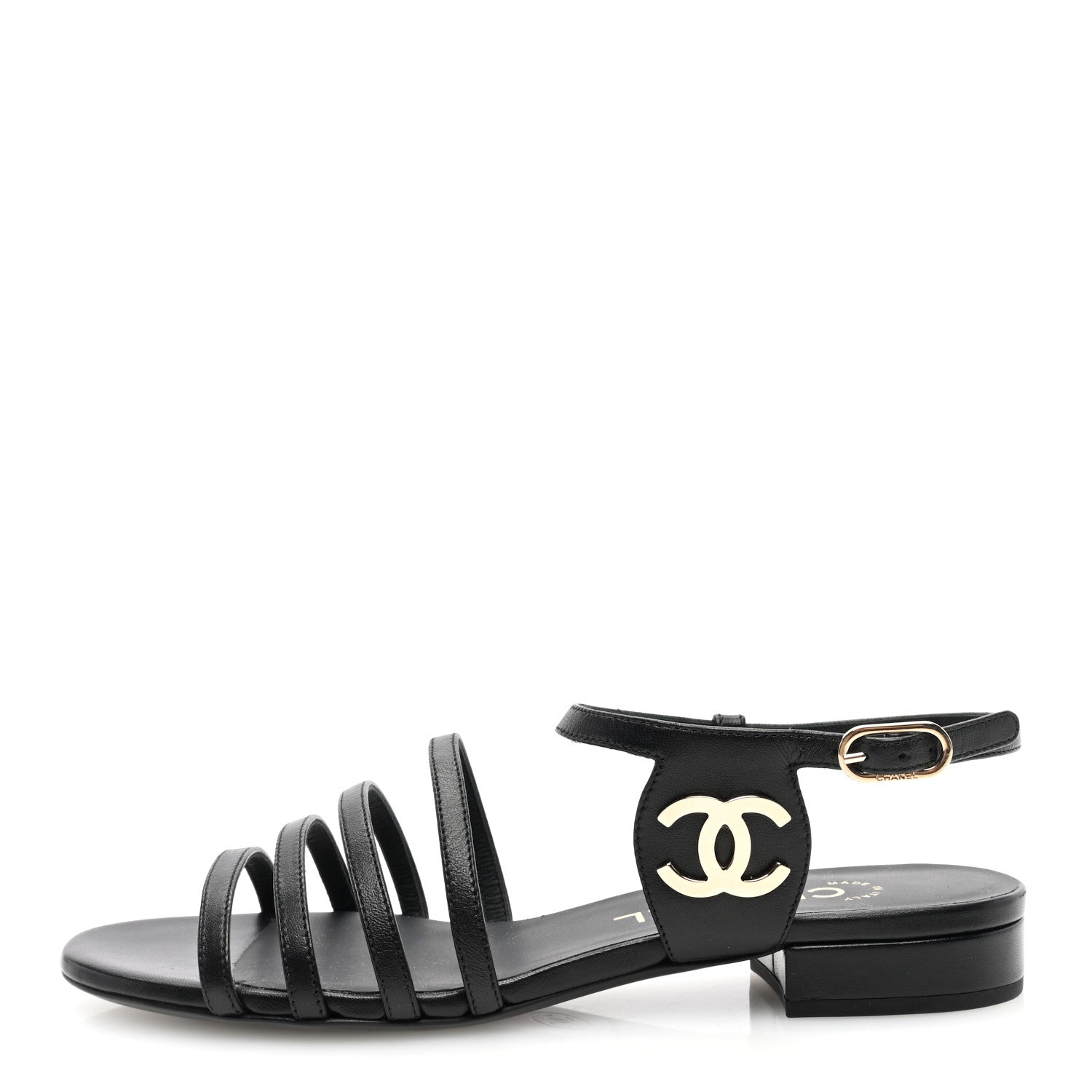 Chanel Lambskin CC Flat Sandals 36 Black 1 of 9