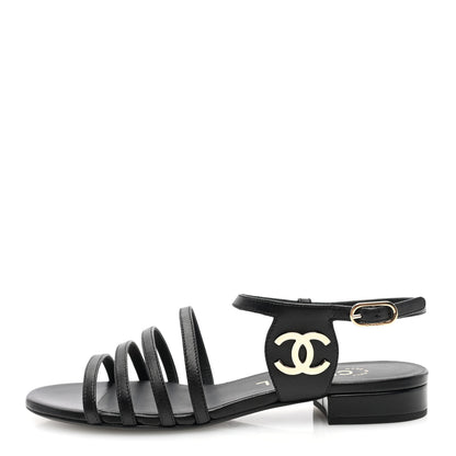 Chanel Lambskin CC Flat Sandals 36 Black 1 of 9