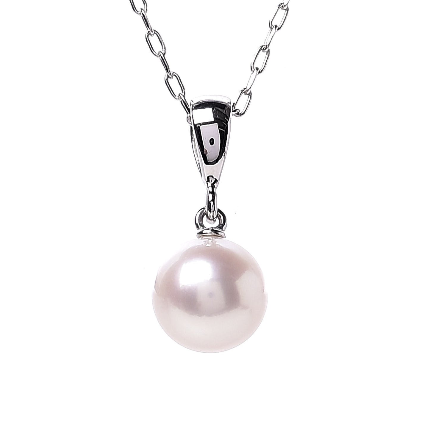 18K White Gold Akoya Pearl 7.5mm Drop Pendant Necklace