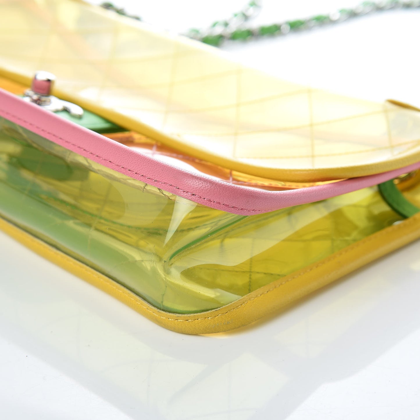 PVC Lambskin Stitched Medium Coco Splash Flap Yellow Green Pink