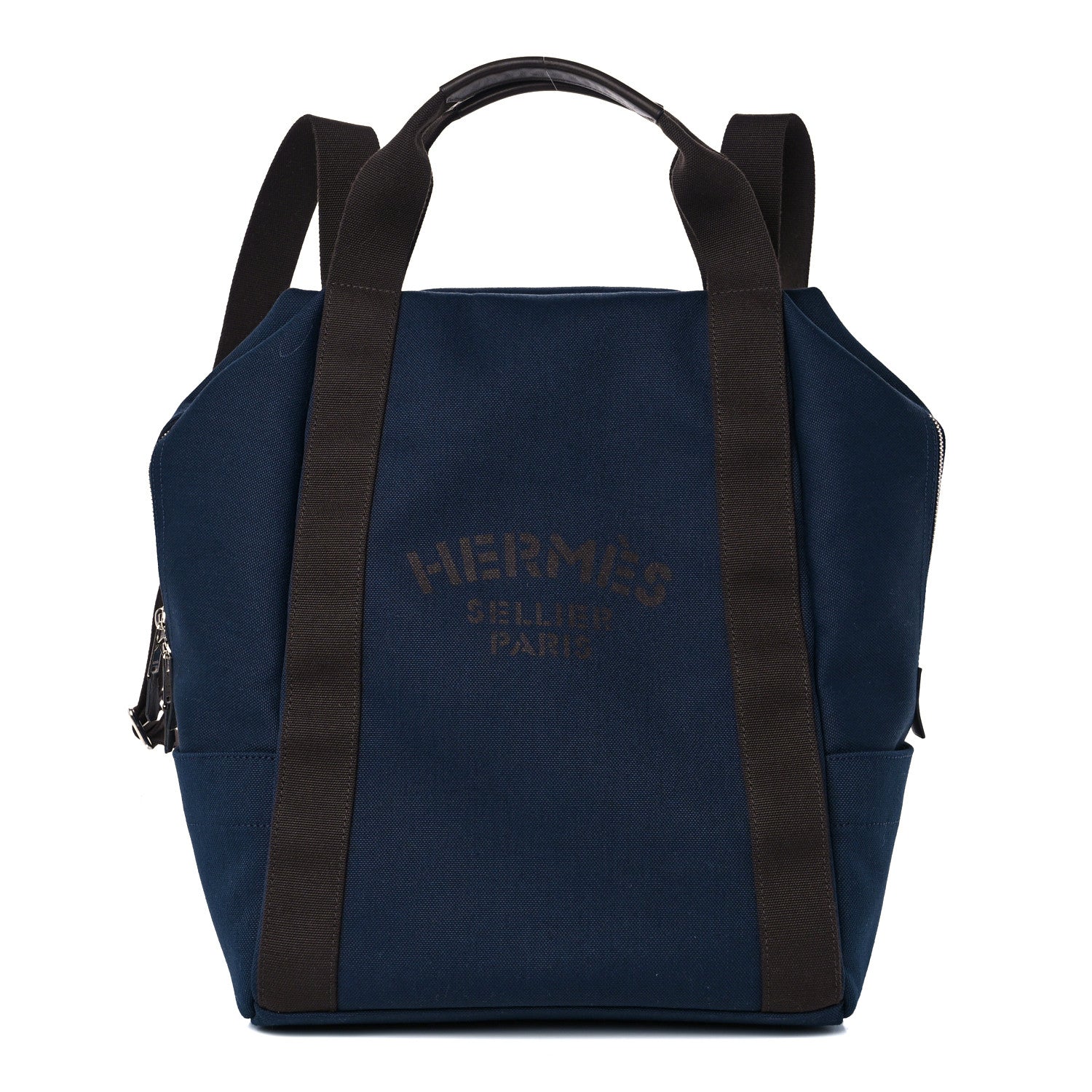 Hermes Toile Groom School Backpack Bleu Navy Feu 1 of 10