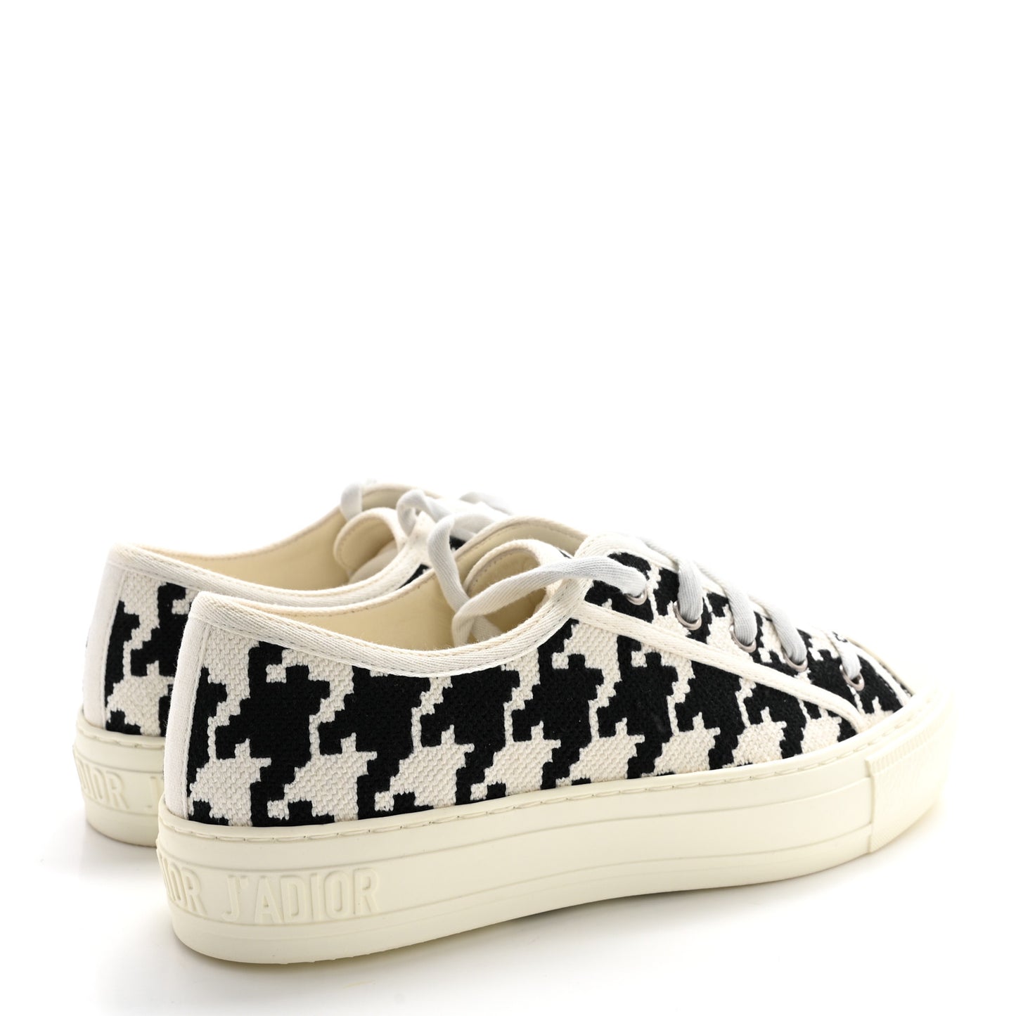 Canvas Macro Houndstooth Embroidered Womens Walk'N'Dior Low Top Sneakers 37.5 White Black