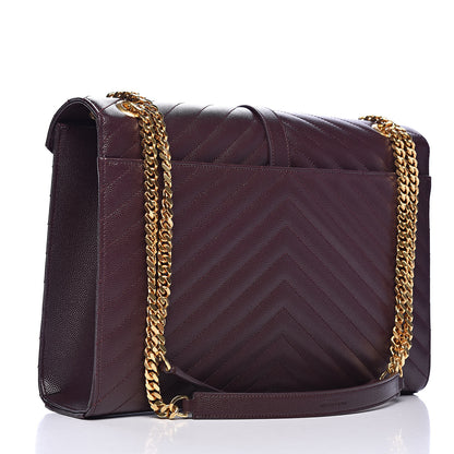 Saint Laurent Grain De Poudre Matelasse Chevron Large Monogram Satchel Rouge Legion 3 of 11