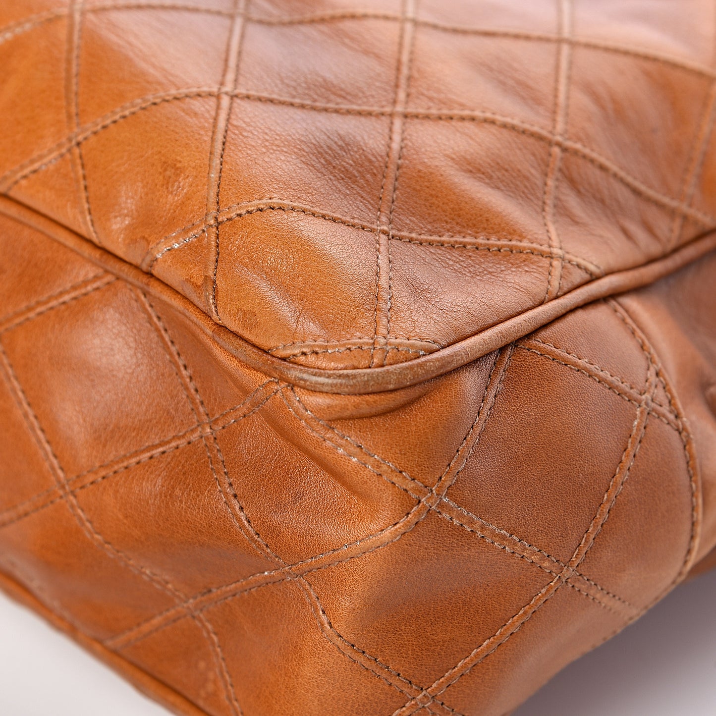 Lambskin Diamond Embossed Shopping Tote Brown