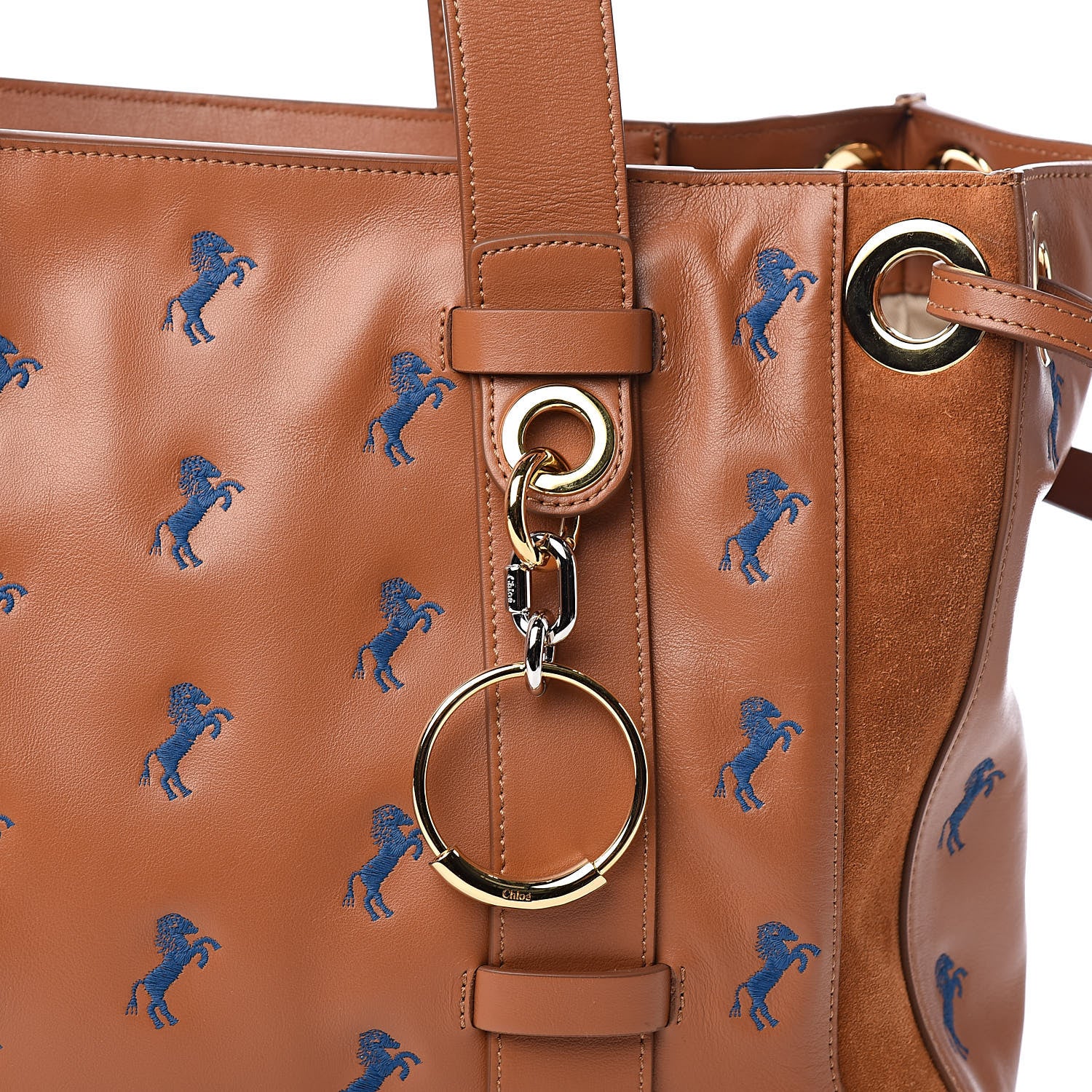 Chloe Smooth Calfskin Little Horses Embroidered Tao Zipped Tote Caramel 10 of 10