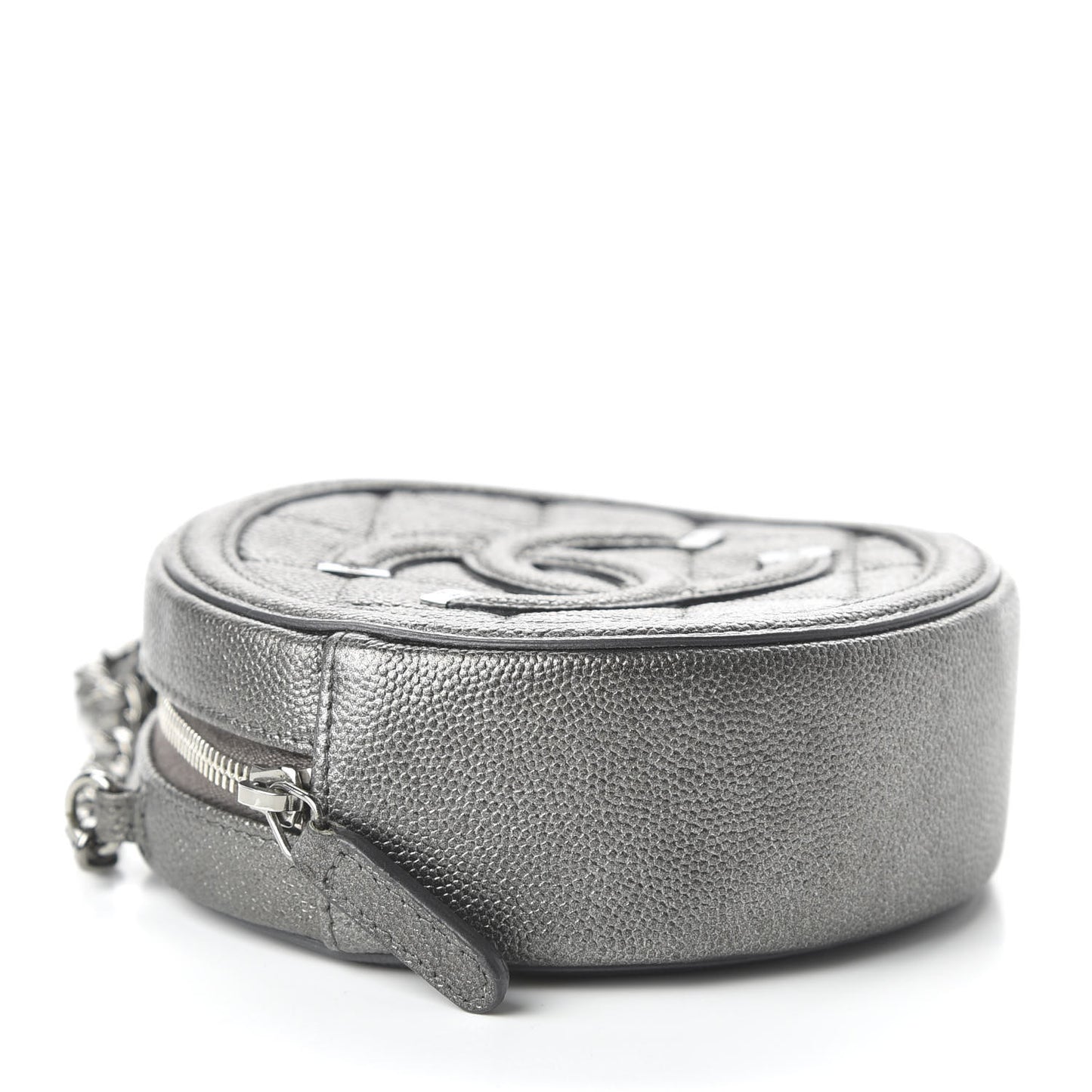 Metallic Caviar Quilted Round Filigree Crossbody Dark Silver