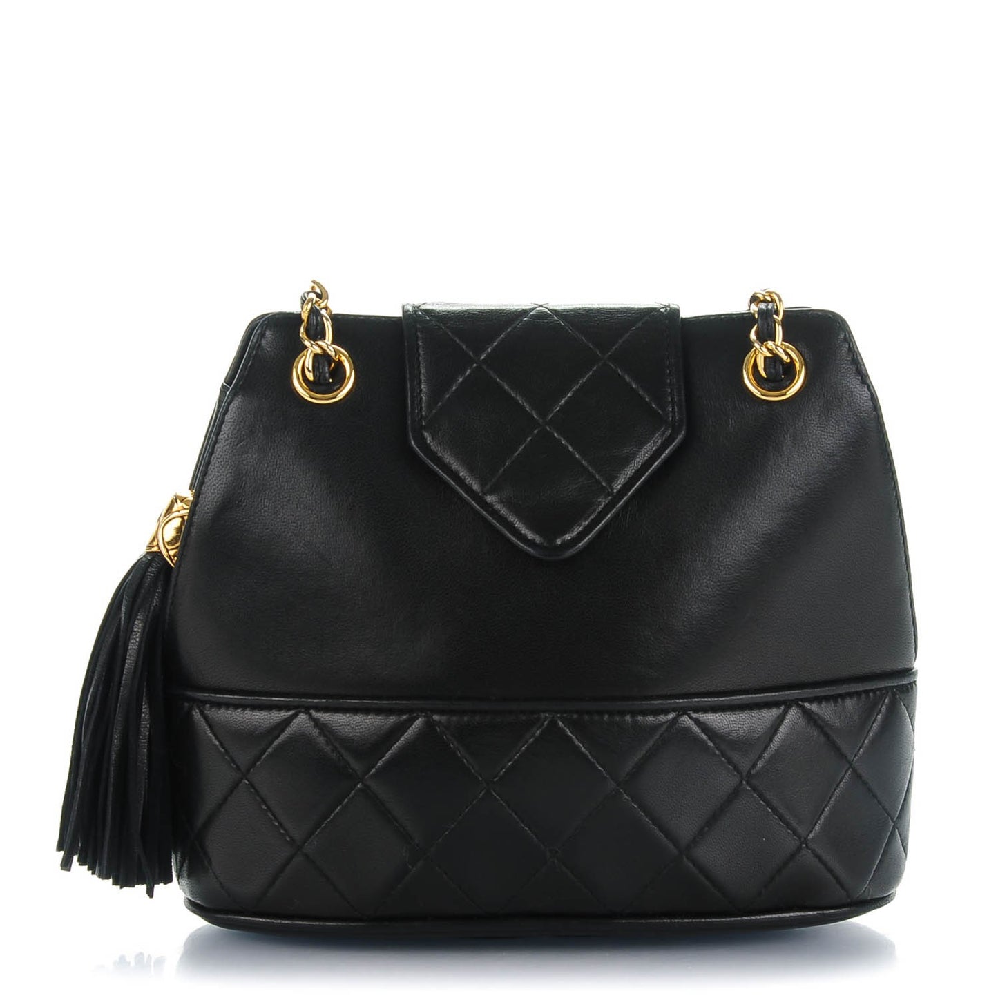 Lambskin Quilted Tassel Shoulder Bag Black