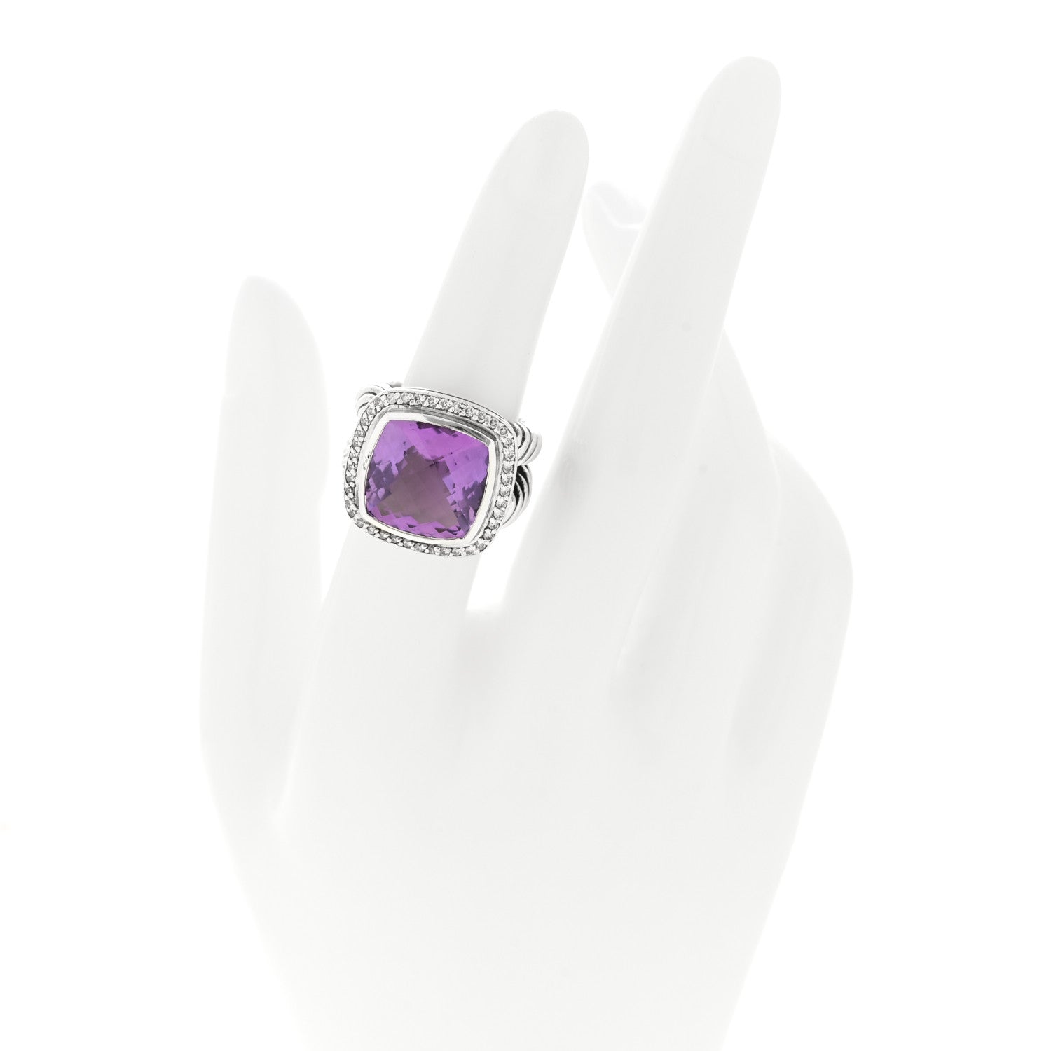 David Yurman Sterling Silver Diamond Amethyst 14mm Albion Ring 51 5.75 2 of 4