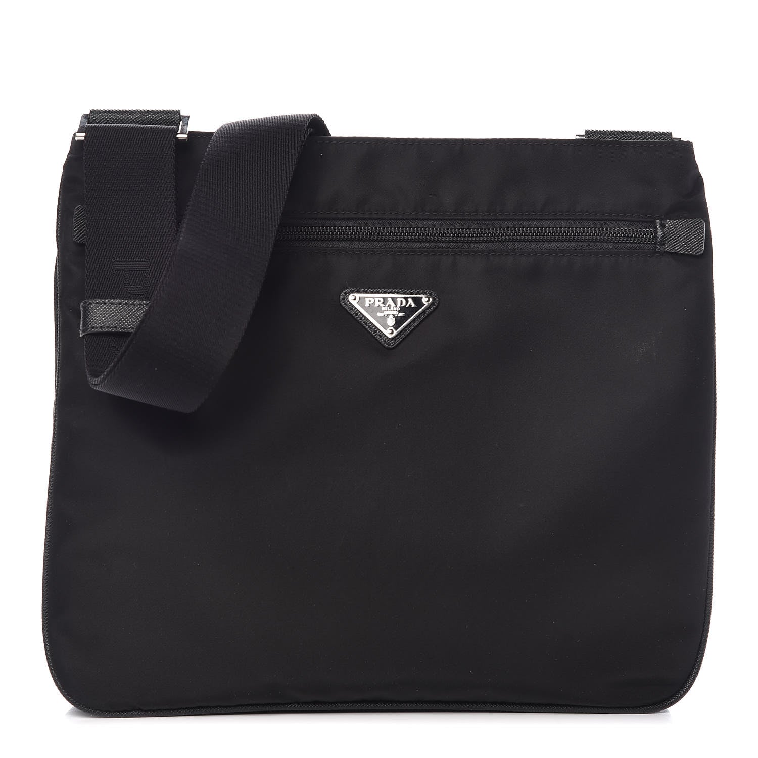 Prada Nylon Saffiano Flat Messenger Bag Black 1 of 8