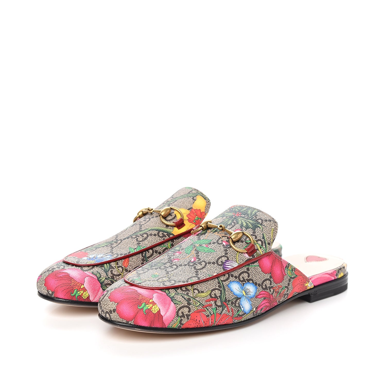 GG Supreme Monogram Flora Womens Princetown Slippers 37 Beige Ebony Multicolor Rosso