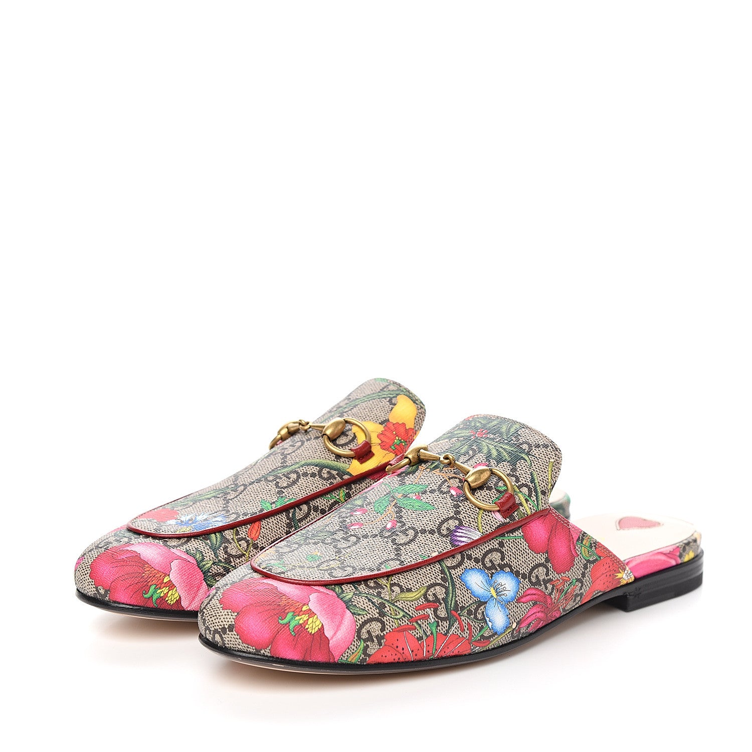Gucci GG Supreme Monogram Flora Womens Princetown Slippers 37 Beige Ebony Multicolor Rosso 3 of 9