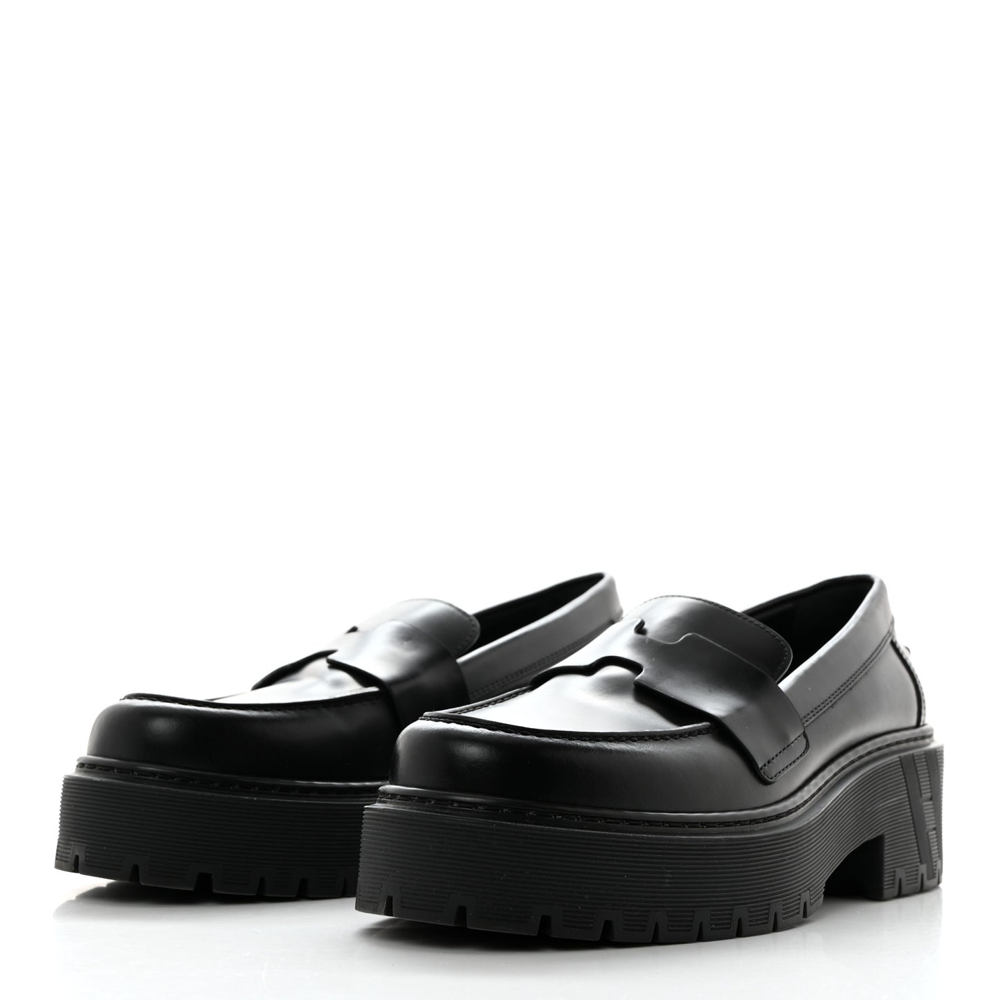 Glazed Calfskin Womens Hitch Loafers 35 Black