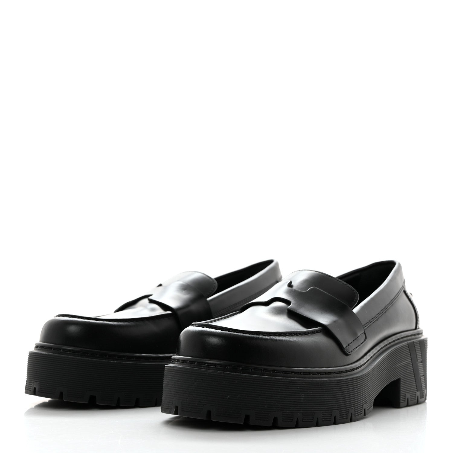 Hermes Glazed Calfskin Womens Hitch Loafers 35 Black 3 of 8