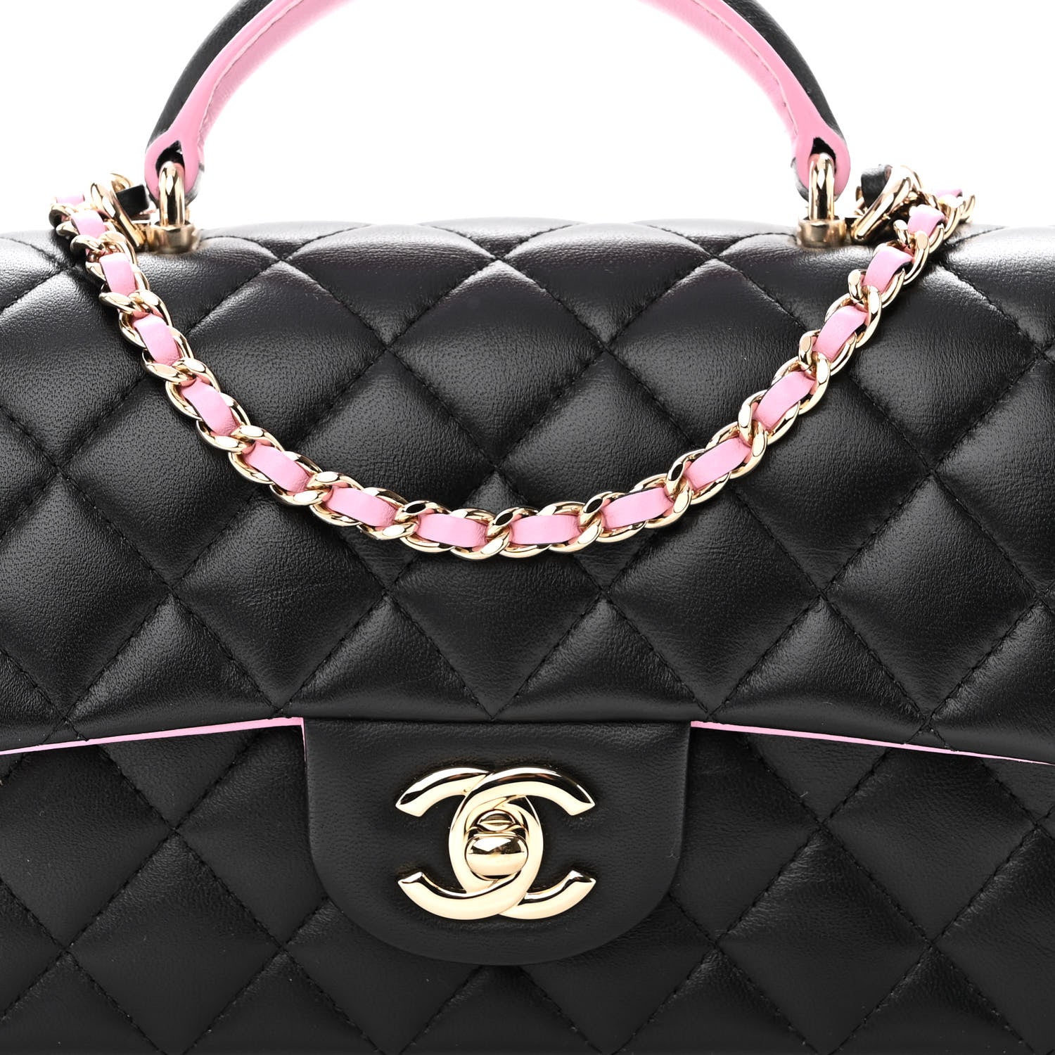 Chanel Lambskin Quilted Bi-Color Mini Top Handle Rectangular Flap Black Lilac 8 of 10