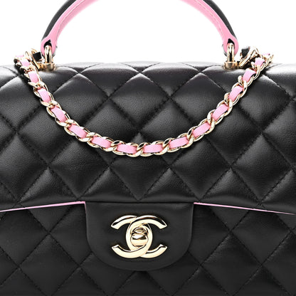 Chanel Lambskin Quilted Bi-Color Mini Top Handle Rectangular Flap Black Lilac 8 of 10
