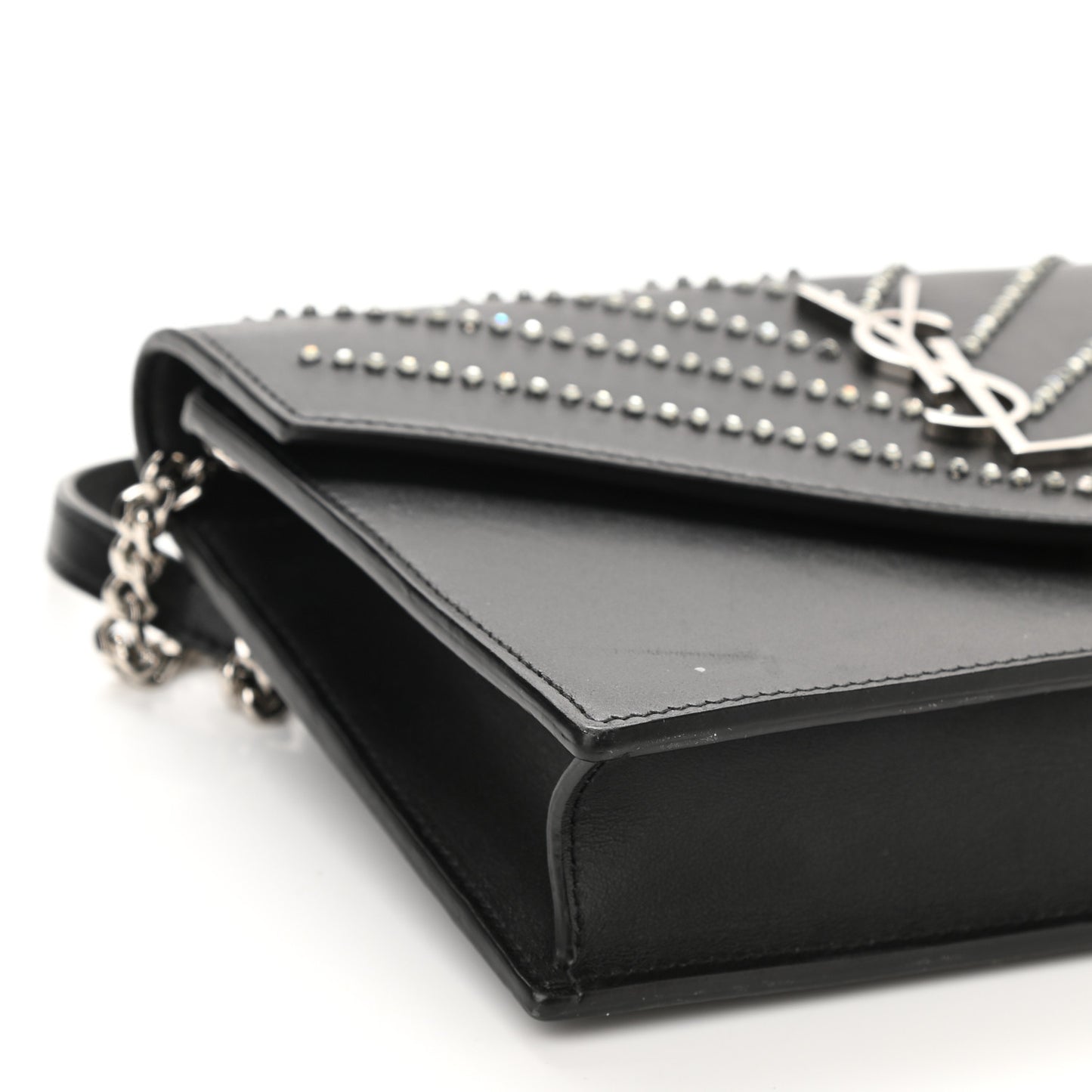 Calfskin Studded Monogram Envelope Chain Wallet Black